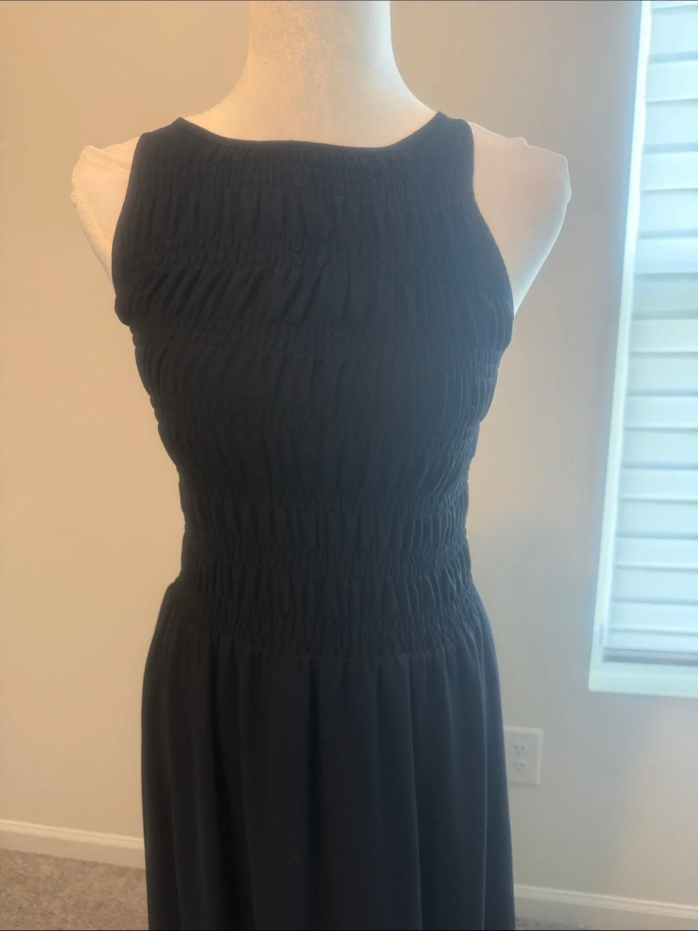 Michael Kors Black Sleeveless Maxi Dress with Shirred Bodice